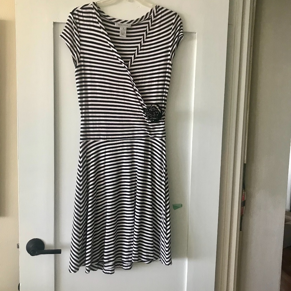 Cotton Knit, black & white striped, 9 West Dress, Size Small